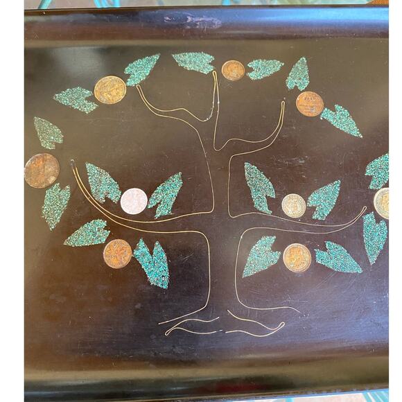 Ivy Couroc of Monterey CA Black Tray Vintage World Coins Historical‎ Mid Century - Picture 2 of 6